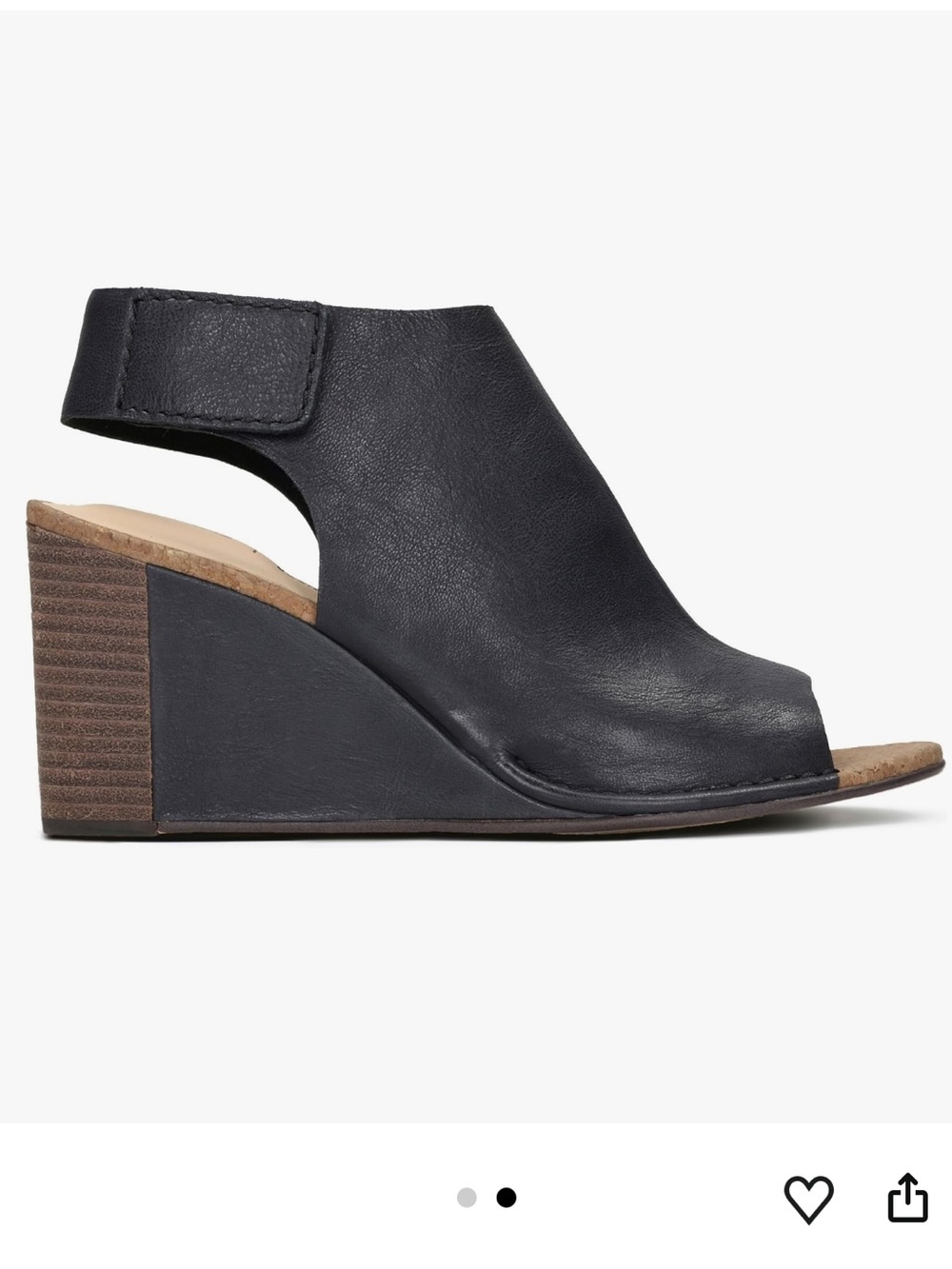 Clarks Black Leather Open-Toe Wedge Sandal with Ankle Strap